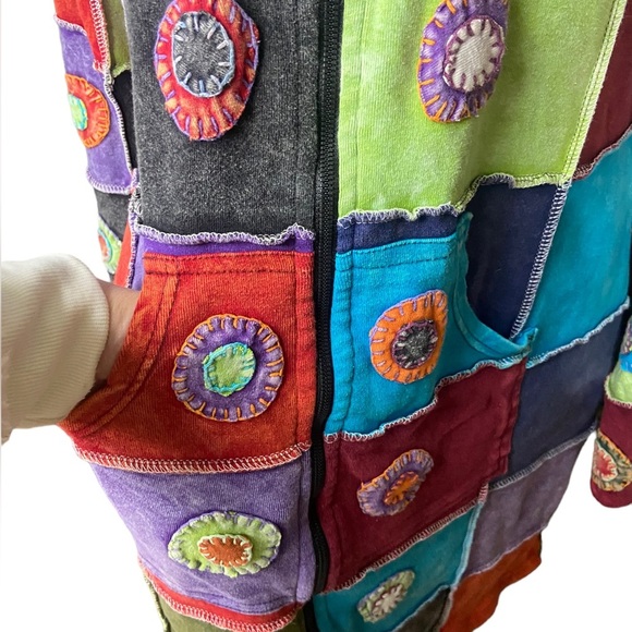 KPC Patchwork Colorful Boho Jacket With Hood - Picture 11 of 16